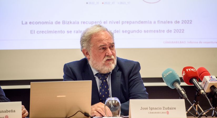 José Ignacio Zudaire, Presidente de la Cámara de Comercio de Bilbao, en la presentación del Informe de Coyuntura Económico